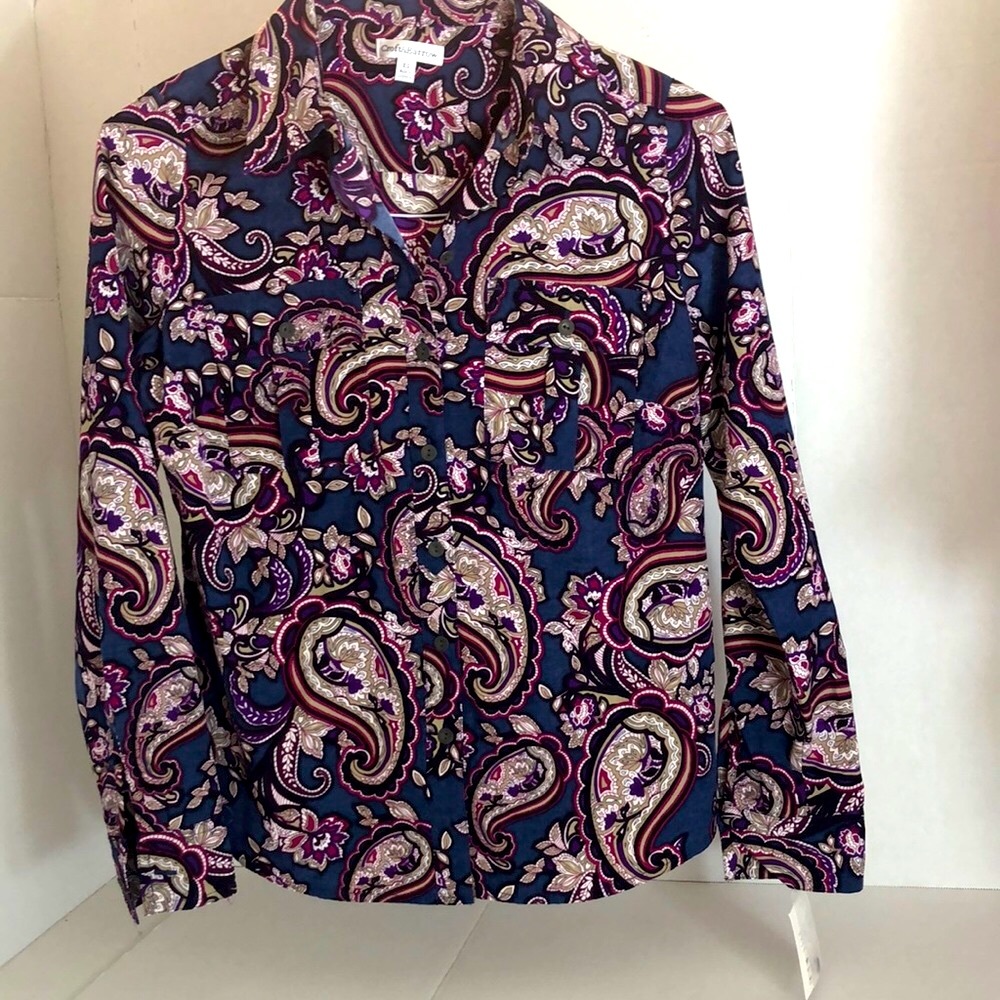 NEW Croft & barrow Shirt long sleeve button down pockets XS blue paisley NWT